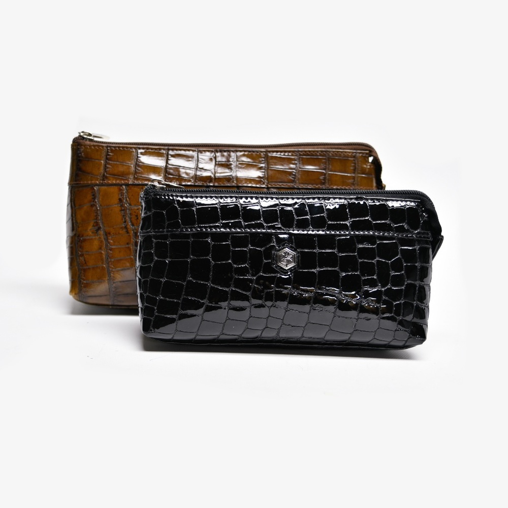 VALENTINA Croco-Embossed Set of 2 Cosmetic Bags